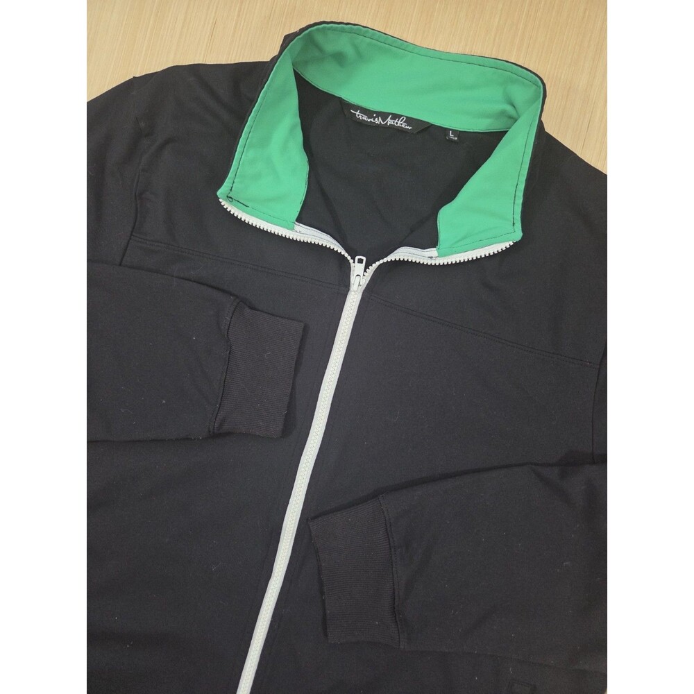 Travis Mathew Men's Large Full Zip Jacket Black Green/White Accent Stretch
